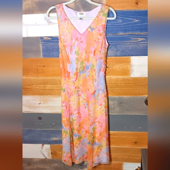 Talbots Petites Dress Pure Silk 12 Floral Pink - Picture 1 of 6